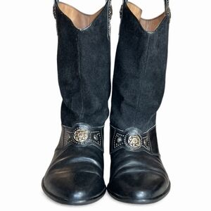 R. Martegani Men’s Sun God Studded Black Leather Ankle Strap Boots